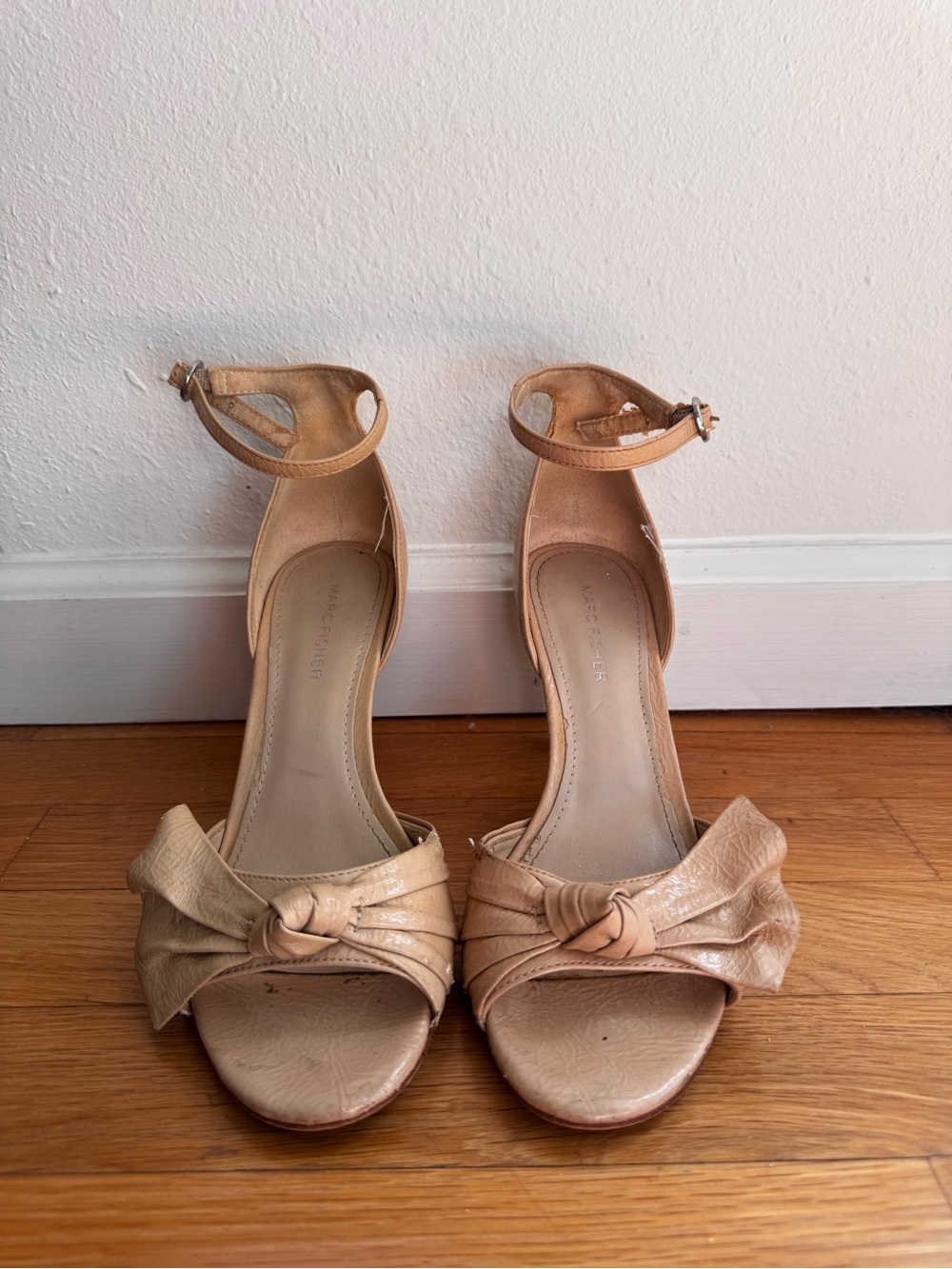 Marc Fisher Nude Knot Front Ankle-Strap Heels